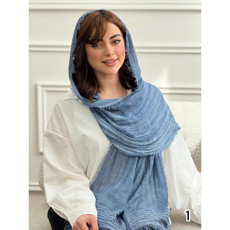 شال نخی کنفی دور ریش حاشیه خط دار کد 4218