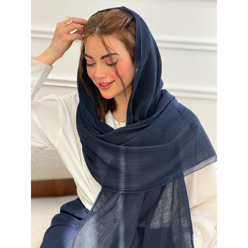 شال نخی پلیسه ساده دور دانتل کد 4320