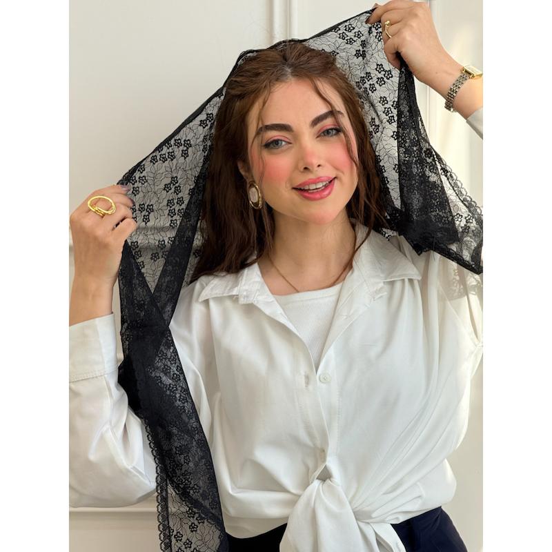 اسکارف گیپور سه گوش لبه دانتل کد 4319