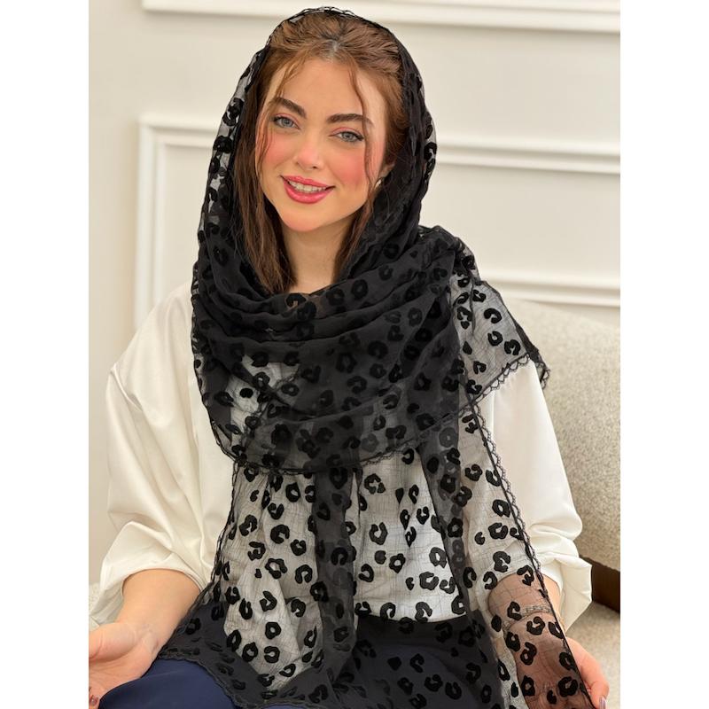شال حریر دور دانتل مشکی کد 4263