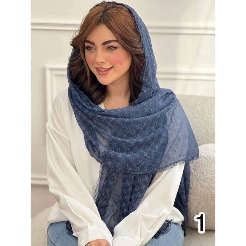 شال حریر مجلسی دور دانتل گوچی ریز کد 4259