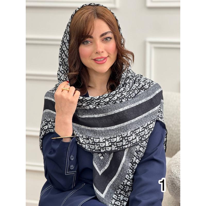 روسری نخی مشکی سفید کد 4289