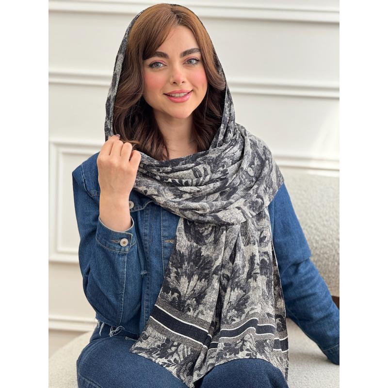 شال نخی پلیسه شاین طرح دیور گل کد 4297