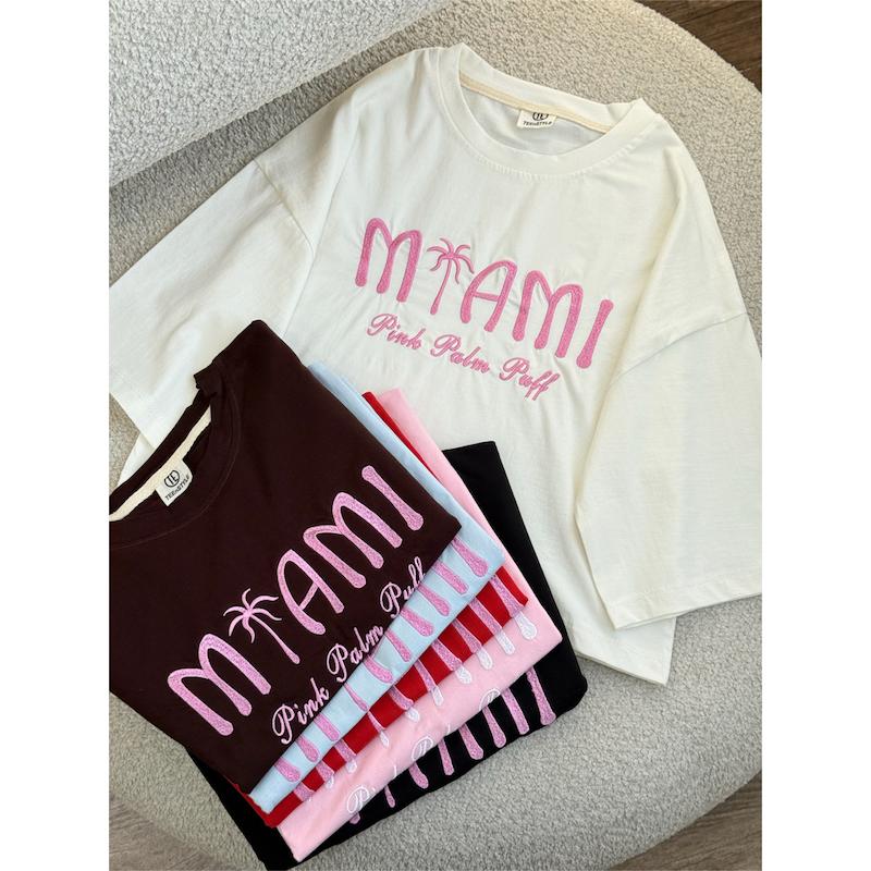 تیشرت باکسی نخ پنبه طرح گلدوزی miami کد 4473