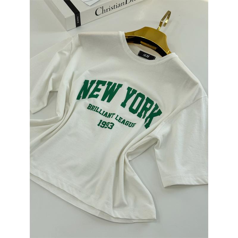 کراپ تیشرت نخ پنبه وارداتی New york کد 4472