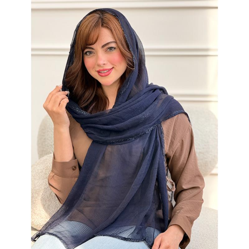 شال حریر میله ای دور دانتل کد 4512