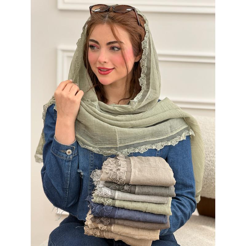 شال مجلسی حریرنخ حاشیه دانتل برگ کد 4514