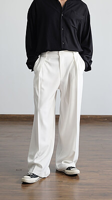 wide leg pleated white pants