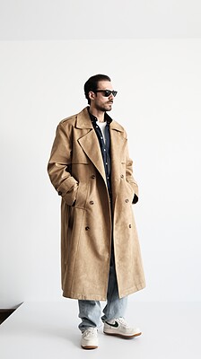 camel longline suede trench coat