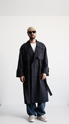 dark blue oversized casual trench coat