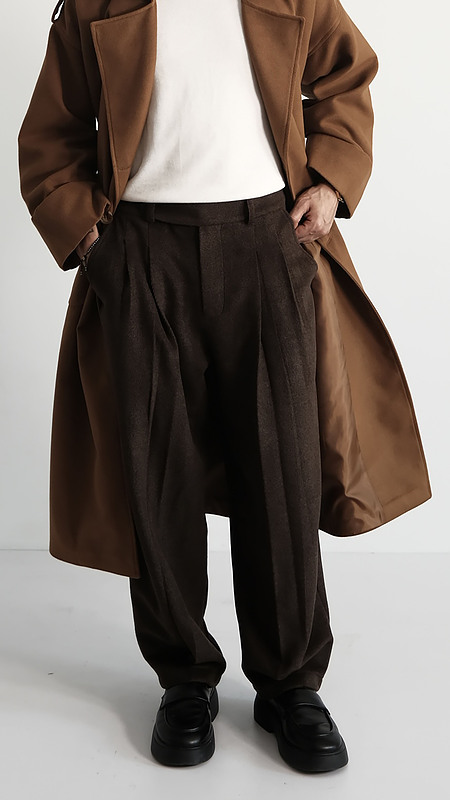 brown wool pleated pants