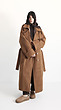 brown double breasted overcoat with belt