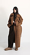 brown double breasted overcoat with belt