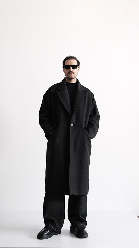 dark gray wool overcoat