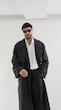 double breasted black trenchcoat