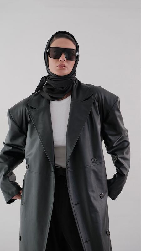leather long overcoat