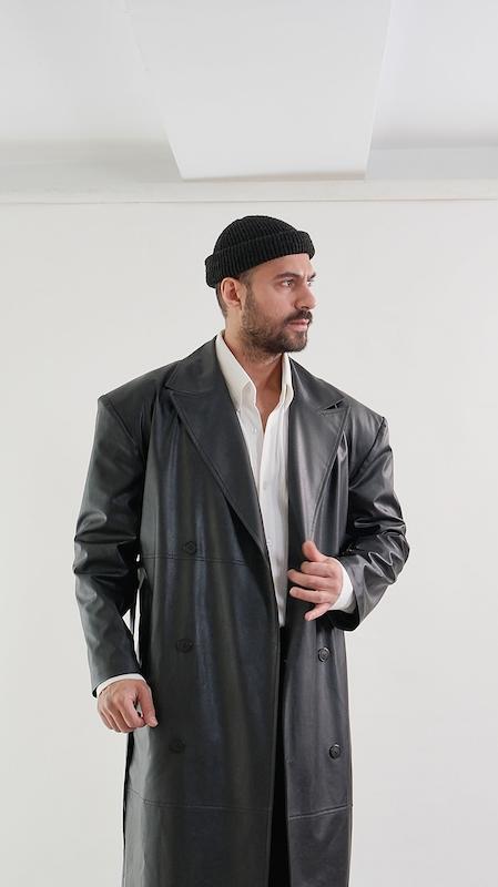 leather long overcoat