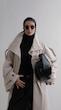 high collar sand trenchcoat