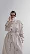 high collar sand trenchcoat