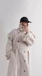 high collar sand trenchcoat