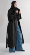high collar black trenchcoat
