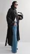 high collar black trenchcoat