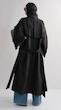 high collar black trenchcoat