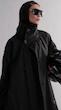 high collar black trenchcoat