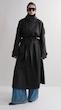high collar black trenchcoat