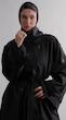 high collar black trenchcoat