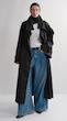 high collar black trenchcoat