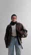 brown wide collar leather jacket