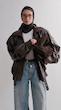brown wide collar leather jacket