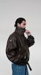 brown wide collar leather jacket