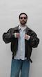 brown wide collar leather jacket