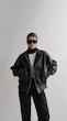 black double pocket leather jacket