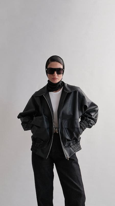 black double pocket leather jacket