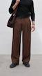 brown straight-leg pleated pants