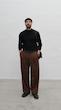 brown straight-leg pleated pants