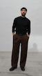brown straight-leg pleated pants