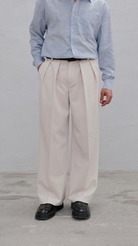 light cream straight-leg pleated pants