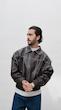 dark brown contrast stitch leather jacket