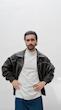 dark brown contrast stitch leather jacket