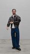 dark brown contrast stitch leather jacket