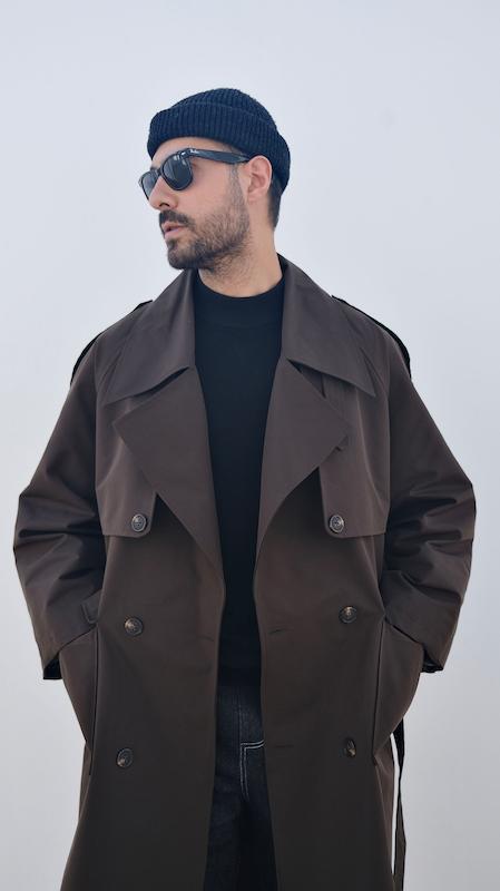 double breasted brown trenchcoat