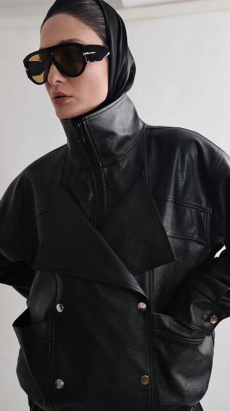 double collar leather jacket