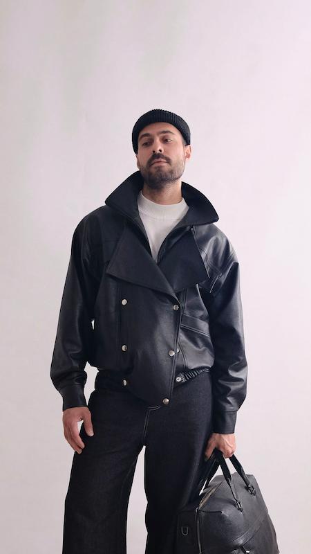 double collar leather jacket