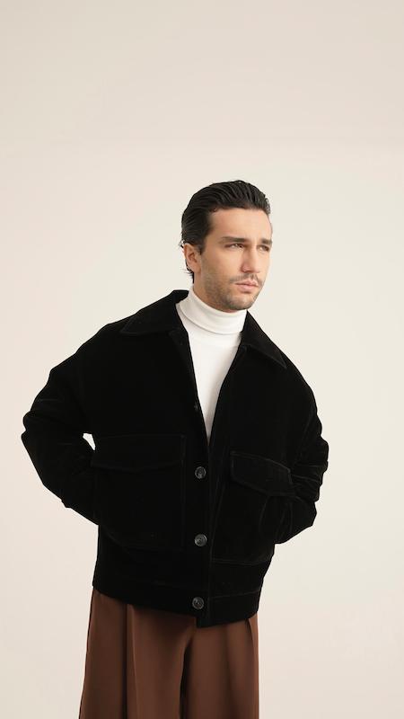 black suede double pocket jacket