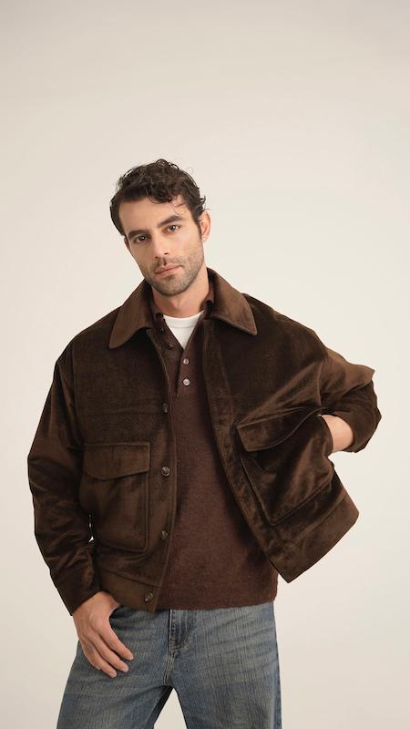 brown suede double pocket jacket