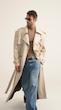 longline sand leather trenchcoat